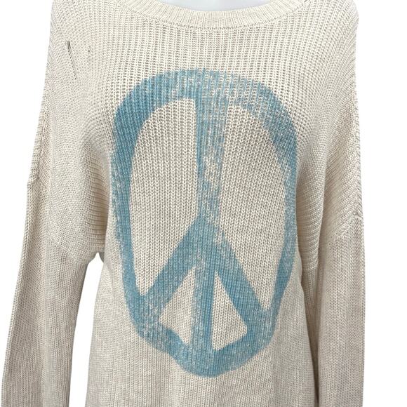 Nordstrom BP Destroy Peace Sign White Beige Knit Long Sleeve Sweater Top Size 1X - Picture 3 of 5